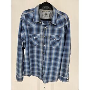 Twenty X Mens Sz XXL Long Sleeve Pearl Snap Western Shirt Blue Plaid Cowboy